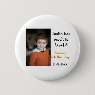 5th birthday game on boy photo name modern date  2 inch round button