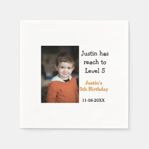 5th birthday game on boy photo name modern date  napkin
