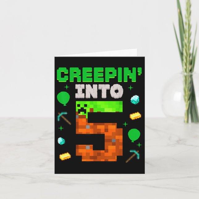 5th Birthday Gamer Pixel Creepin’ Into 5 Video Gam Card (Front)