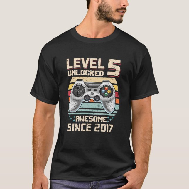 5Th Birthday Gift Level 5 Unlocked Awesome 2017 Vi T-Shirt (Front)