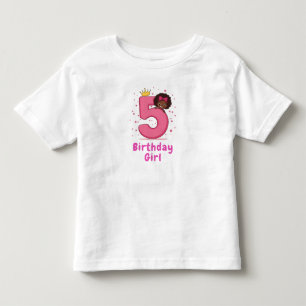 5th Birthday Girl Pink Number Crown Curly Hair Toddler T-shirt