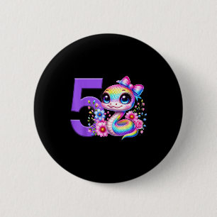 5th Birthday Girl Snake Party Rainbow Coquette Bow 2 Inch Round Button
