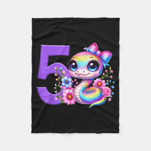 5th Birthday Girl Snake Party Rainbow Coquette Bow Fleece Blanket