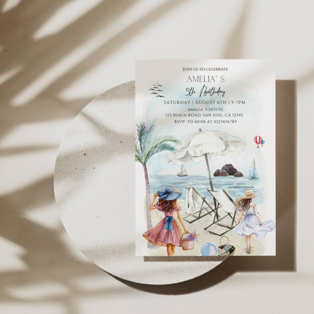 5th Birthday Girl Summer Beach Party Invitation (Creator Uploaded)