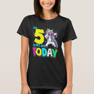 5th Birthday Girl Unicorn Dabbing I'm 5 Today Rain T-Shirt