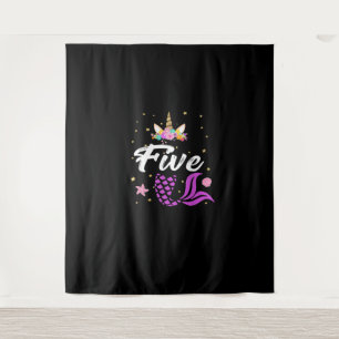 5th Birthday Girl Unicorn Shirt Mermaid Tail 5 Yea Tapestry