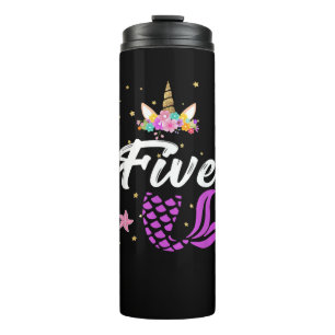 5th Birthday Girl Unicorn Shirt Mermaid Tail 5 Yea Thermal Tumbler