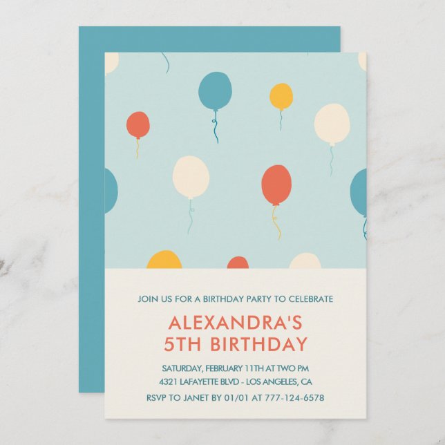 5th birthday invitations Balloons Modern (Front/Back)