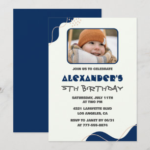 5th birthday invitations Boy Navy Simple Photo