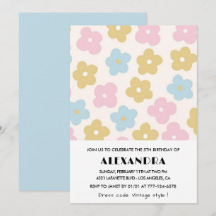 5th birthday invitations Girl Blue Pink Floral