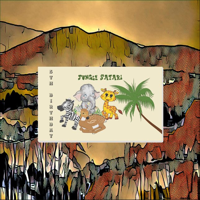 5th Birthday Jungle Safari Elephant Zebra Tiger  Sticker (5th Birthday Jungle Safari Elephant Zebra Tiger Rectangular Sticker)