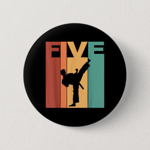 5th Birthday Karate Taekwondo Theme 5 Year Old 2 Inch Round Button