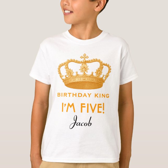 5th Birthday King Custom Name Royal Crown W005Z T-Shirt (Front)