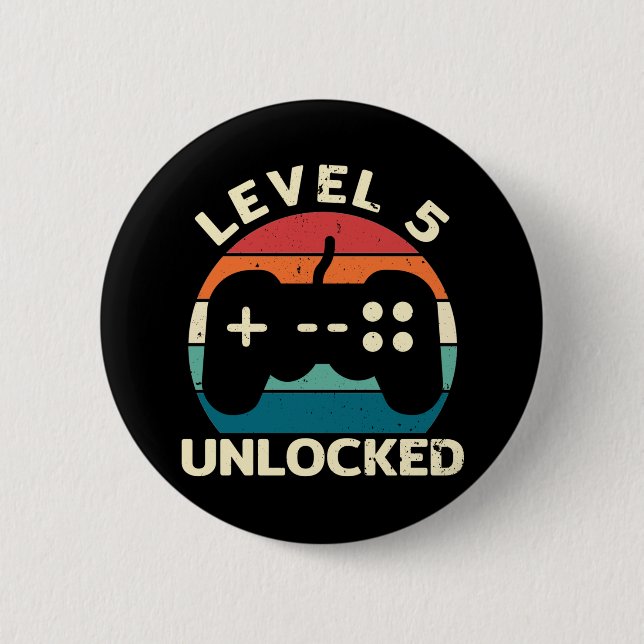 5th Birthday Level 5 Unlocked 2 Inch Round Button (Front)