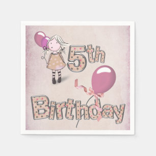 5th birthday Little Girl With Balloon Napkin