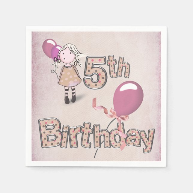 5th birthday Little Girl With Balloon Napkin (Front)
