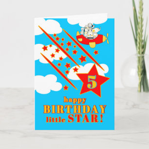 5th Birthday Little Star Cute Animals in a Plane Card