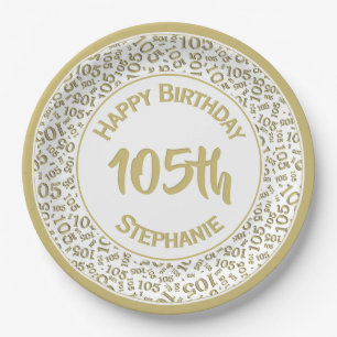5th Birthday Modern Number Pattern Gold/White Paper Plate