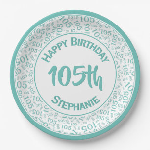 5th Birthday Modern Number Pattern Teal/White Paper Plate