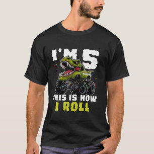5th Birthday Monster Truck Dinosaur Boy Kids T-Shirt