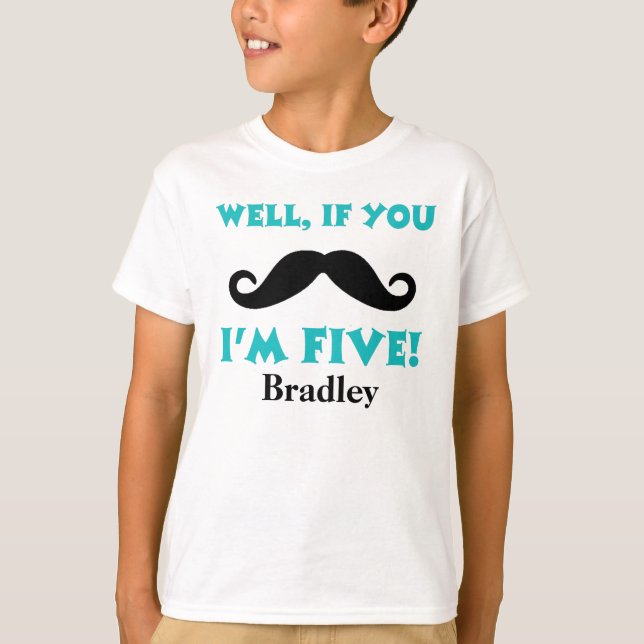 5th Birthday Moustache Personalized T-Shirt (Front)
