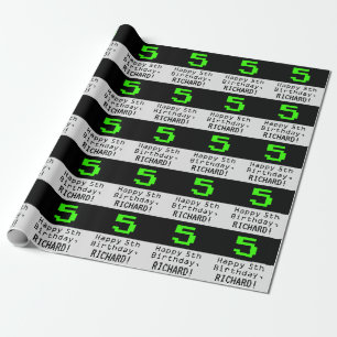 5th Birthday - Nerdy / Geeky Style "5" and Name Wrapping Paper