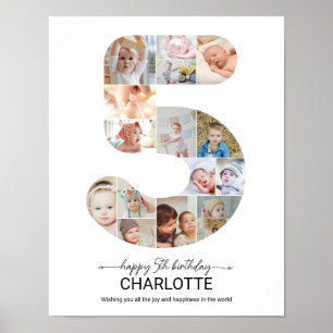 5th Birthday Number 5 Photo Collage Custom Picture Poster