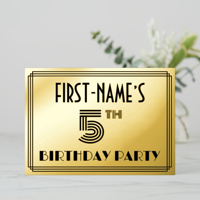 5th Birthday Party — Art Deco Style “5” & Name (Standing Front)