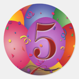 5th Birthday Party Balloon decorations Classic Round Sticker