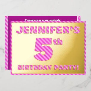 5th Birthday Party — Bold, Fun, Pink Stripes # 5