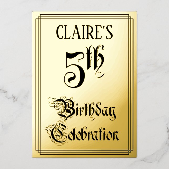 5th Birthday Party — Elegant Script + Custom Name (Front)