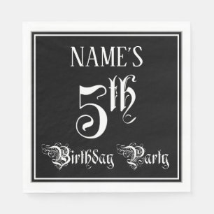 5th Birthday Party — Fancy Script + Custom Name Napkin