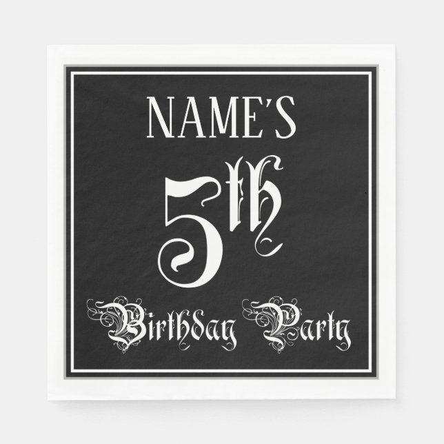 5th Birthday Party — Fancy Script + Custom Name Napkin (Front)
