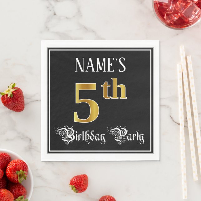 5th Birthday Party — Fancy Script, Faux Gold Look Napkin (Insitu)