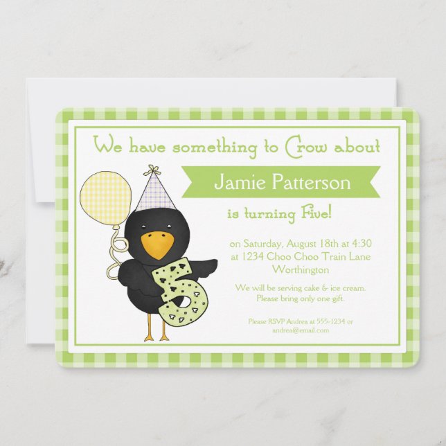 5th Birthday Party Invitations Birthday Crow (Front)