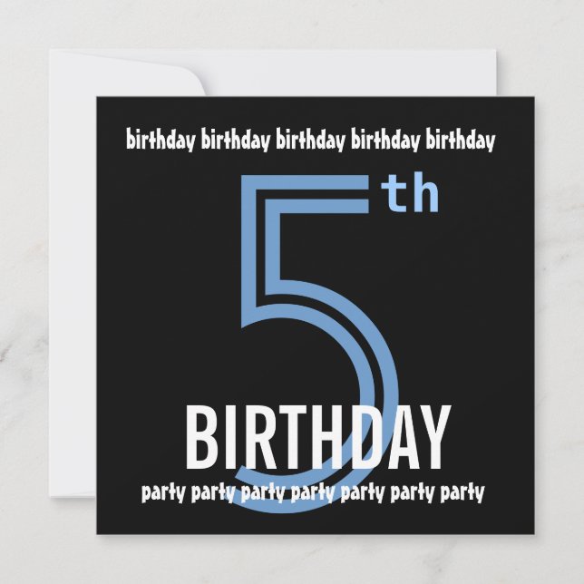 5th Birthday Party Modern Blue and Black W689E Invitation (Front)