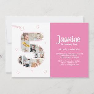 5th Birthday Party Number 5 Custom Photo Collage Invitation