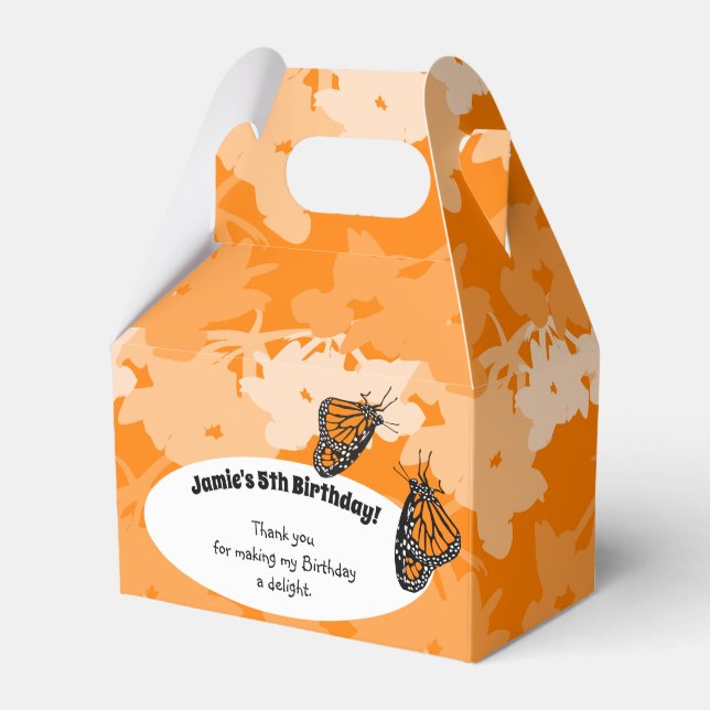 5th Birthday Party Orange Monarch Butterfly  Favor Box (Front Side)