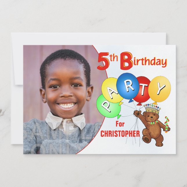 5th Birthday Party Royal Teddy Bear Invitation (Front)