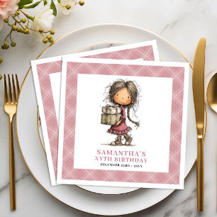 5th Birthday Party Whimsical Quirky Girl Pink Napkin