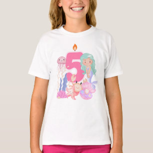 5th Birthday Pastel Mermaid & Sea Creatures T-Shirt