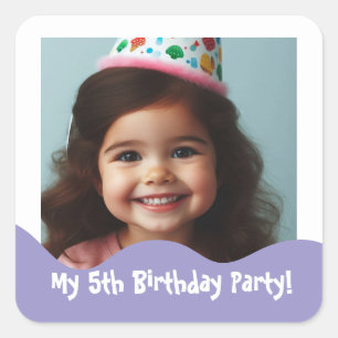 5th Birthday Personalized Photo Party Favours Square Sticker