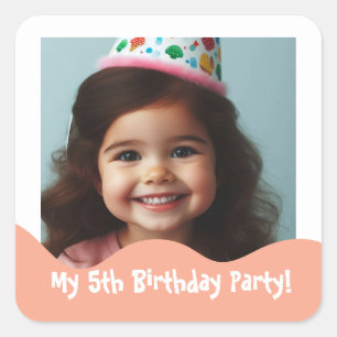 5th Birthday Personalized Photo Party Favours Square Sticker