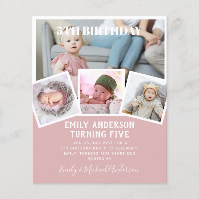 5TH Birthday Photo Collage Invite Boy Girl Mixed Flyer (Front)