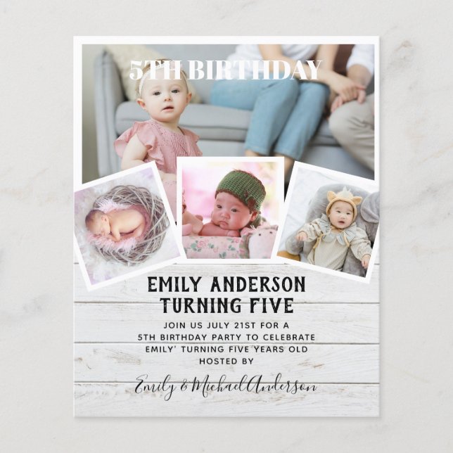 5TH Birthday Photo Collage Invite Boy Girl Mixed Flyer (Front)