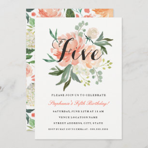 5th Birthday Pink Peach Floral Invitation