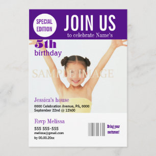 5th birthday purple girls PERSONALIZE Invitation
