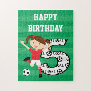 5th Birthday Red and White Soccer Girl 1 Jigsaw Puzzle