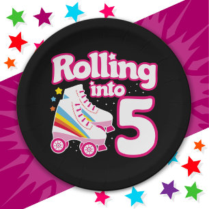 5th Birthday Roller Skating 5 Years Old Skate Paper Plate