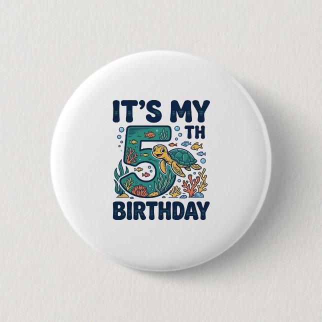 5th Birthday Sea Turtle Underwater Vector Design_1 2 Inch Round Button (Front)